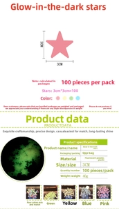 Detailed size and color chart for 3cm glow in the dark plastic star wall stickers