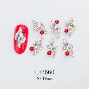 Close-up of LF3660 silver alloy nail jewelry with 8x16mm marquise crystals and red gems