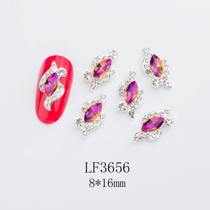 Detail of 8x16mm horse eye nail art crystal with purple gradient and alloy base