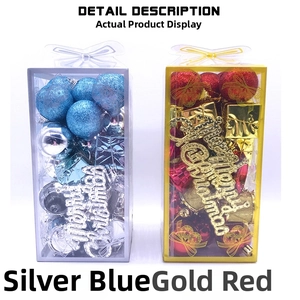 Detail view of 32pcs Christmas tree ornament sets in silver-blue and gold-red color themes