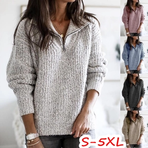 Damen Grobstrickpullover mit Reißverschluss, in mehreren Farben und Größen von S bis 5XL