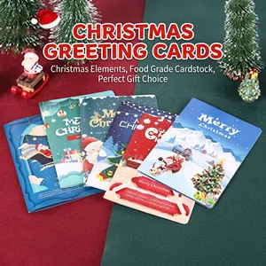Christmas greeting cards made of food-grade white cardboard with Santa and tree illustrations