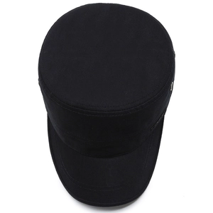 Classic black military cadet cap with sport embroidery and metal eyelets for men