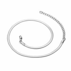 Sleek 18K silver plated flat snake chain necklace with lobster clasp and adjustable link