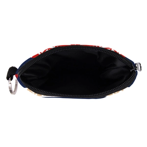 Portable red white blue geometric zip coin purse with metal keychain and black lining
