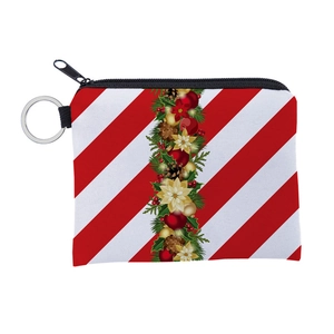 Christmas coin purse with festive wreath pattern, water-resistant pouch with key ring