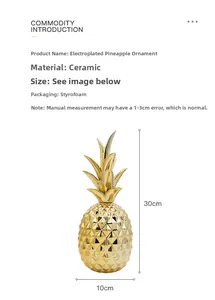 Detailed size specifications of the gold ceramic pineapple ornament measuring 30cm in height