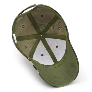 Internal view of digital camo baseball cap with cotton lining and breathable metal eyelets