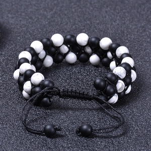 6mm natural white turquoise and matte stone three-layer woven adjustable bracelet