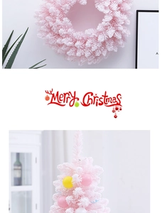 Detailed view of 30cm pink Christmas wreath and mini tree with pastel ornaments