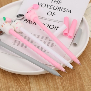 Cute animal gel pens with creative 3D cartoon caps in pink, white, and gray colors