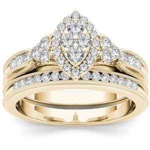 Set fedi nuziali placcate oro 18K a marquise con dettagli di bordo milgrain