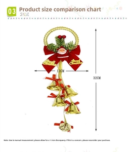 Detailed view of 32cm Christmas bow with Santa doll and golden bells on white background