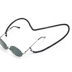 Black round sunglasses with matching 6.0mm thick beaded anti-slip eyewear chain strap