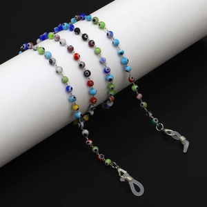 Handmade evil eye beaded eyewear chain with colorful glass beads and secure metal lobster clasps