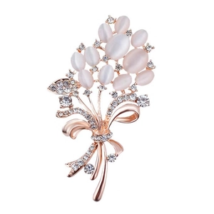 Exquisite gold wheat ear floral brooch with cat eye stones and sparkling crystal accents