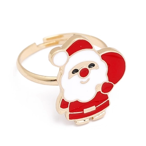 Detail of adjustable gold ring with a colorful enamel Santa Claus cartoon figure