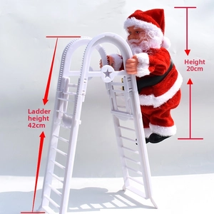 Electric musical Santa Claus climbing a double white ladder, 42cm Christmas decoration