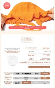 Detail showing high elasticity and size specifications of this orange knit baby bonnet