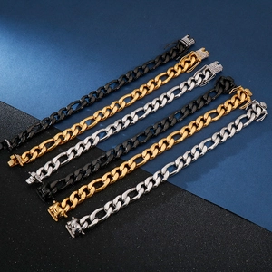 Cuban link bracelets in gold, silver, and black finishes with crystal encrusted buckles