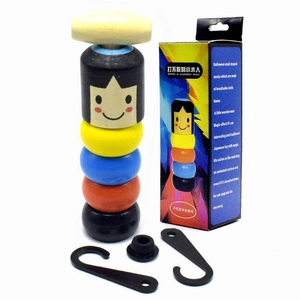 Detailed set of colorful wooden magic man blocks with accessories and display box