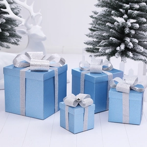Glitter Frosted Christmas Decorative Gift Boxes With Ribbon Bow For Holiday Party Mall Window Display Ornament