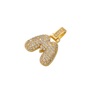 Close-up of gold-plated letter pendant with full pavé cubic zirconia diamonds