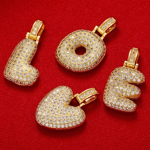 Hip hop style gold plated letter pendants L O E Heart with iced out cubic zirconia