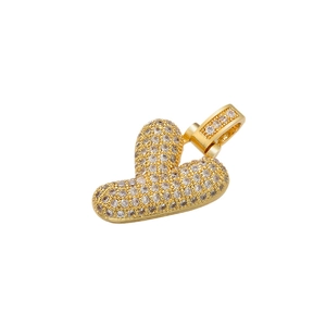 Detailed close-up of a gold-plated hip-hop letter V pendant with sparkling cubic zirconia