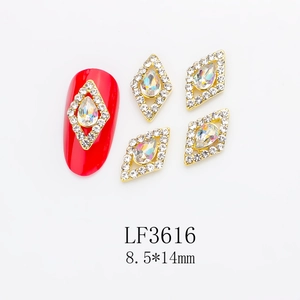 Detailed 8.5x14mm red diamond alloy nail art charm with hollow rhombus crystal design