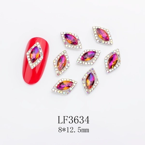 Detailed macro of LF3634 gradient red rhombus crystal nail art charm with AB rhinestones