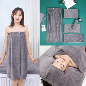 Dark gray microfiber spa towel set with elastic wrap and headband for beauty salons
