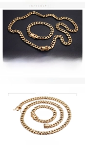 Vue détaillée de l'ensemble chaîne et bracelet cubains dorés 15mm avec dimensions