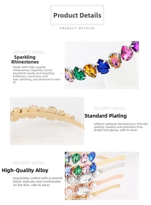Detail of eco-friendly plated alloy headband with rhinestones and faux pearls
