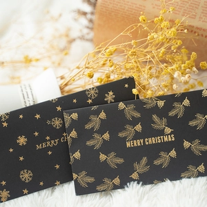 Black Christmas Greeting Card Gold Foil Stamping Elegant Holiday Invitation Blessing Message Card For New Year