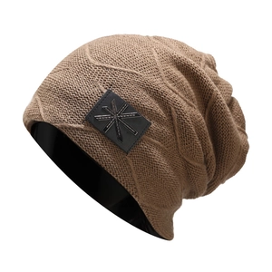 Knitted Beanie Hat Warm Fleece Lined Winter Slouchy Cap With Star Patch For Men And Women Outdoor Streetwear