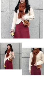 Cozy burnt orange solid color autumn winter imitation cashmere scarf for women and men