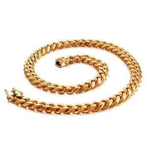 Cuban Link Chain Necklace Stainless Steel Zircon Rhinestone Inlaid Clasp Hip Hop Gold Plated Jewelry For Men
