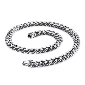 Men Cuban Link Chain Necklace 18K Gold Plated Stainless Steel Hip Hop Streetwear Jewelry Rhinestone Clasp