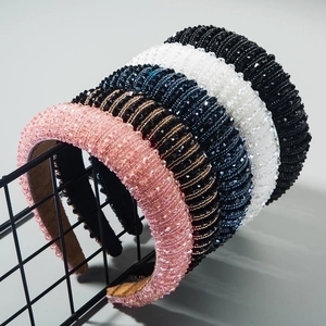 Baroque crystal beaded headbands for women in pink black blue white and brown