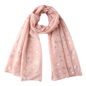 Écharpe de Noël rose pour femme avec flocons d'argent, idéal cadeau d'hiver festif