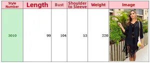 Guide des tailles pour robe de plage noire au crochet avec détails de mesures