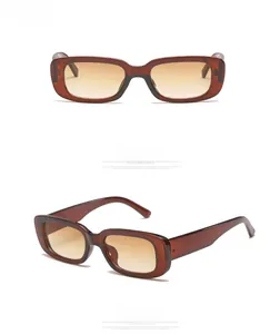 Front and side view of retro rectangular brown gradient sunglasses with wide temples