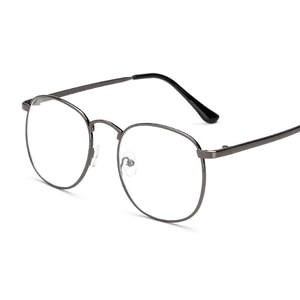Retro gunmetal round metal eyeglass frames for men and women shown from a 45-degree angle