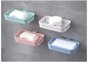 Wall-mounted wheat straw soap holders in four colors with drainage and adhesive pads