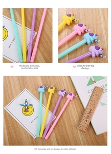 Macro view of pastel elephant cartoon gel pens set with soft silicone animal toppers
