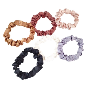 Set of six velvet and satin scrunchies in diverse colors for women hair styling