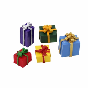 Five colorful resin miniature gift box charms for DIY cream glue phone case decoration