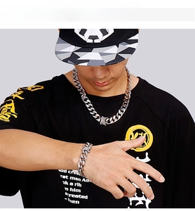 Silver stainless steel Cuban chain necklace and bracelet set with dragon head clasp detail