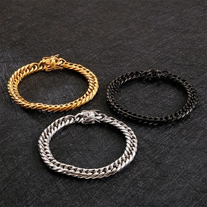 Chunky 18K gold plated stainless steel Cuban link necklaces in gold, black and silver